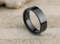 Black Zirconium Flat Court Easy Fit Polished Wedding Ring 6.0mm, Size T, 1.8mm Wall