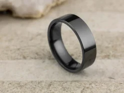 Black Zirconium Flat Court Easy Fit Polished Wedding Ring 6.0mm, Size Q, 1.8mm Wall
