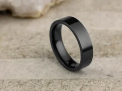 Black Zirconium Flat Court Easy Fit Polished Wedding Ring 5.0mm, Size W, 1.8mm Wall