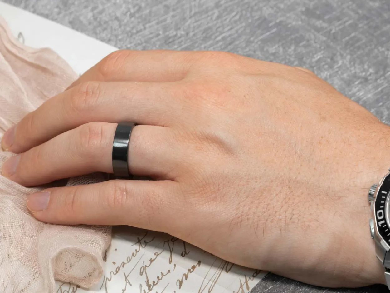 Black Zirconium Flat Court Easy Fit Polished Wedding Ring 5.0mm, Size V, 1.8mm Wall