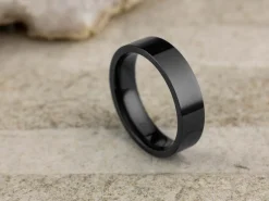Black Zirconium Flat Court Easy Fit Polished Wedding Ring 5.0mm, Size U, 1.8mm Wall