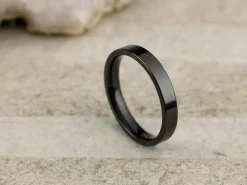 Black Zirconium Flat Court Easy Fit Polished Wedding Ring 3.0mm, Size O, 1.6mm Wall