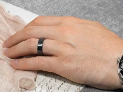 Black Zirconium Flat Court Easy Fit Polished Wedding Ring 3.0mm, Size O, 1.6mm Wall