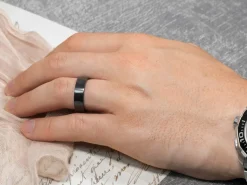 Black Zirconium Flat Court Easy Fit Polished Wedding Ring 3.0mm, Size N, 1.6mm Wall