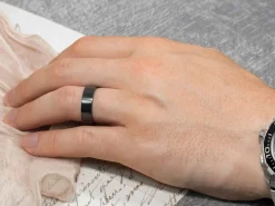 Black Zirconium Flat Court Easy Fit Polished Wedding Ring 3.0mm, Size M, 1.6mm Wall