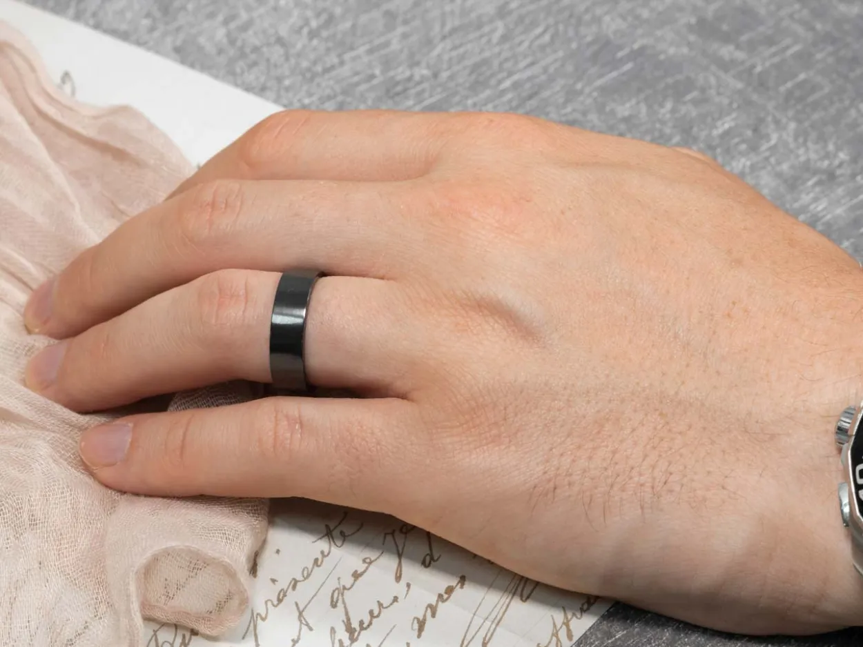 Black Zirconium Flat Court Easy Fit Polished Wedding Ring 3.0mm, Size L, 1.6mm Wall