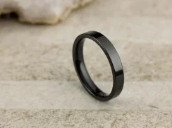 Black Zirconium Flat Court Easy Fit Polished Wedding Ring 3.0mm, Size J, 1.6mm Wall