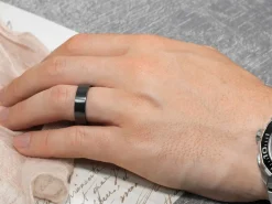 Black Zirconium Flat Court Easy Fit Polished Wedding Ring 5.0mm, Size N, 1.8mm Wall