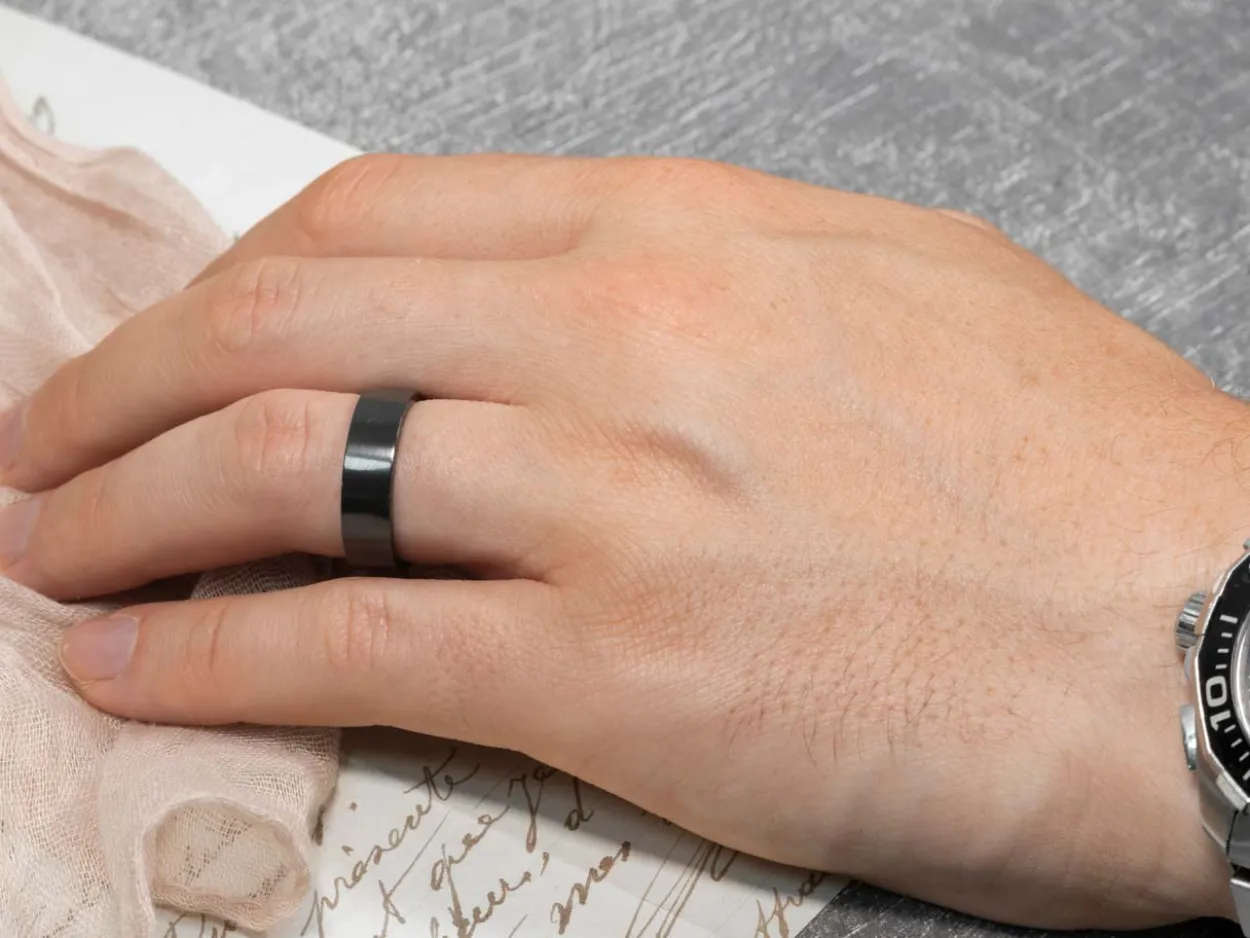 Black Zirconium Flat Court Easy Fit Polished Wedding Ring 5.0mm, Size N, 1.8mm Wall