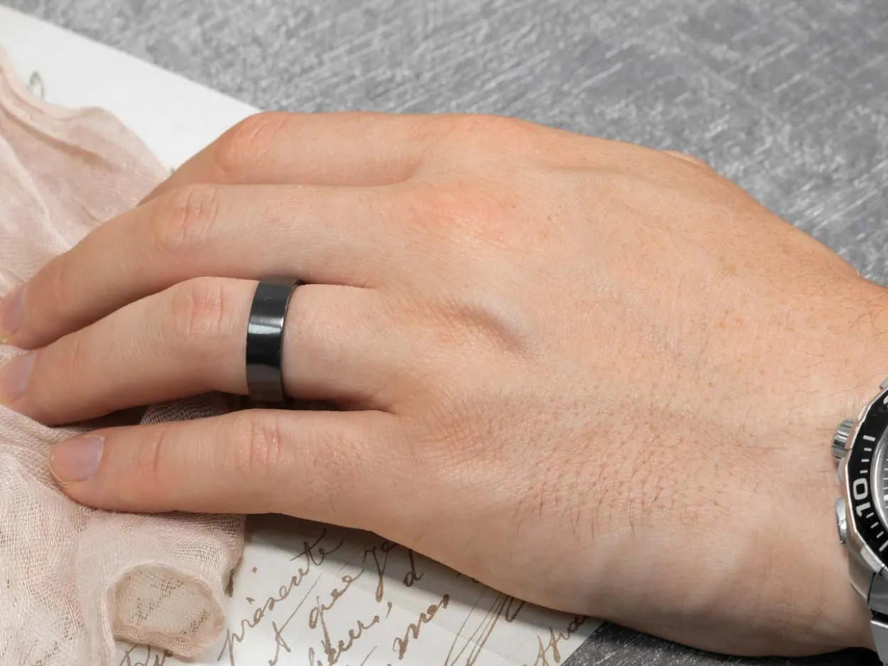 Black Zirconium Flat Court Easy Fit Polished Wedding Ring 5.0mm, Size J, 1.8mm Wall