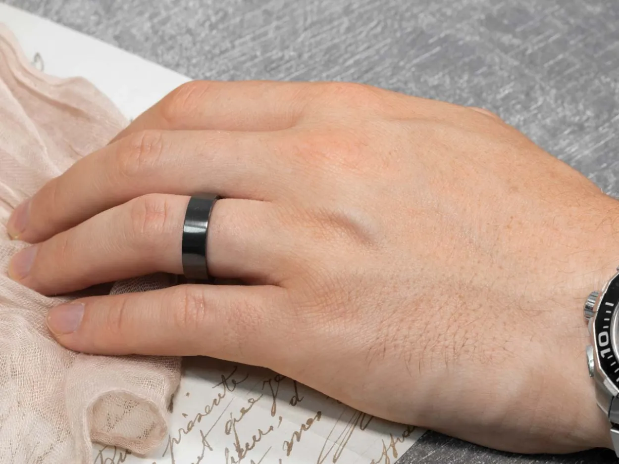 Black Zirconium Flat Court Easy Fit Polished Wedding Ring 5.0mm, Size I, 1.8mm Wall