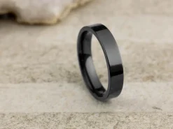 Black Zirconium Flat Court Easy Fit Polished Wedding Ring 4.0mm, Size X, 1.6mm Wall