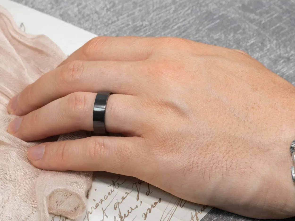 Black Zirconium Flat Court Easy Fit Polished Wedding Ring 4.0mm, Size X, 1.6mm Wall