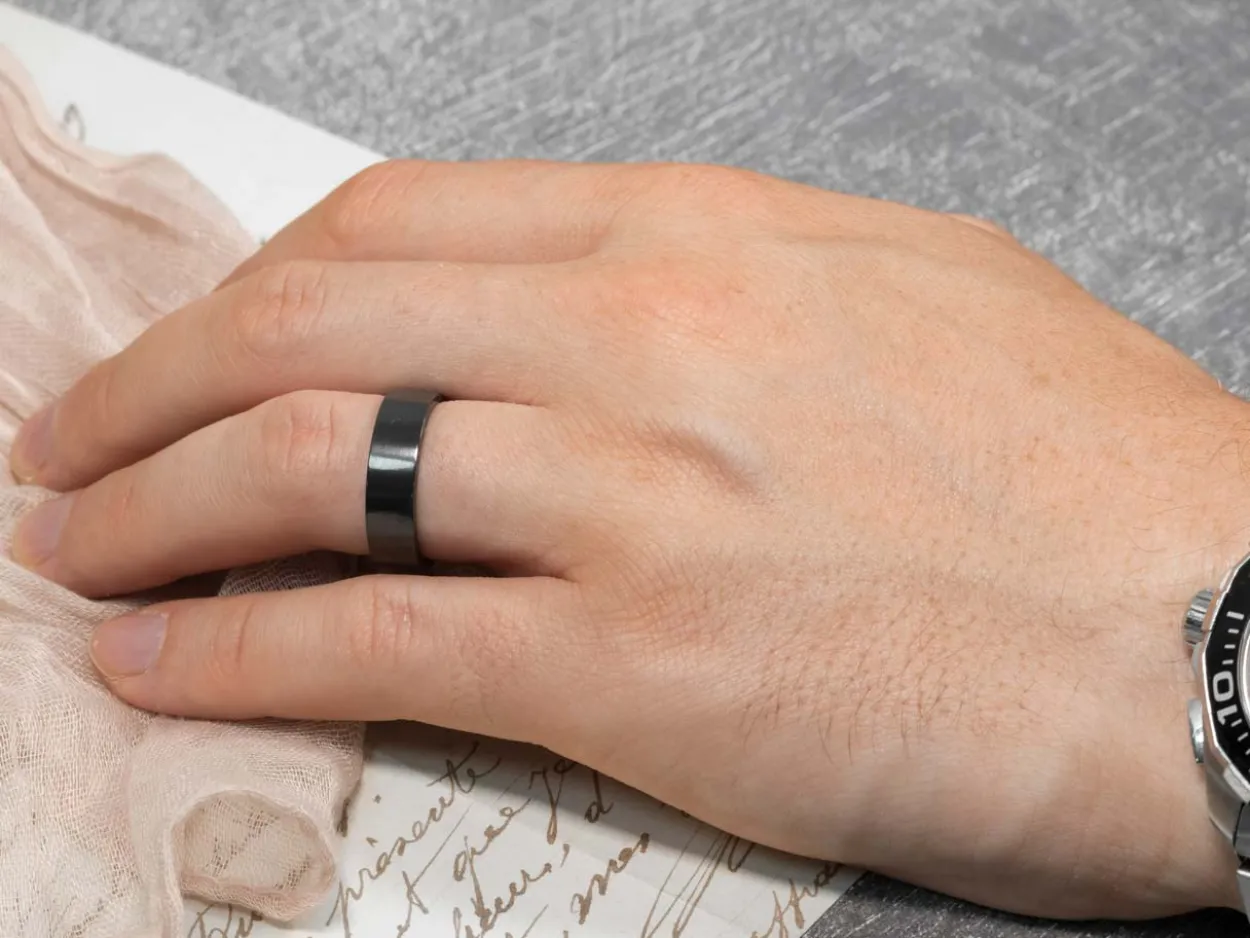 Black Zirconium Flat Court Easy Fit Polished Wedding Ring 4.0mm, Size W, 1.6mm Wall