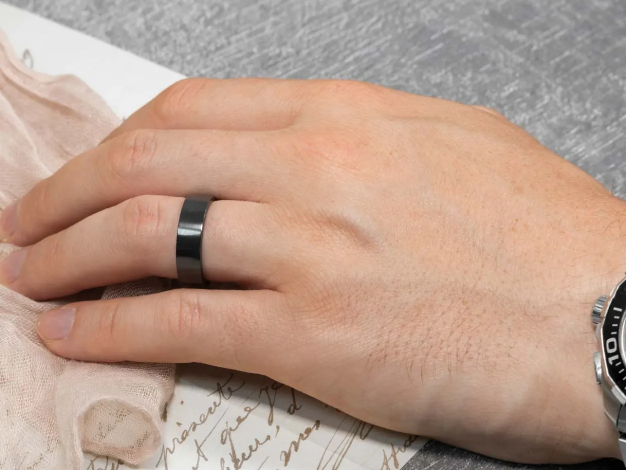Black Zirconium Flat Court Easy Fit Polished Wedding Ring 4.0mm, Size V, 1.6mm Wall