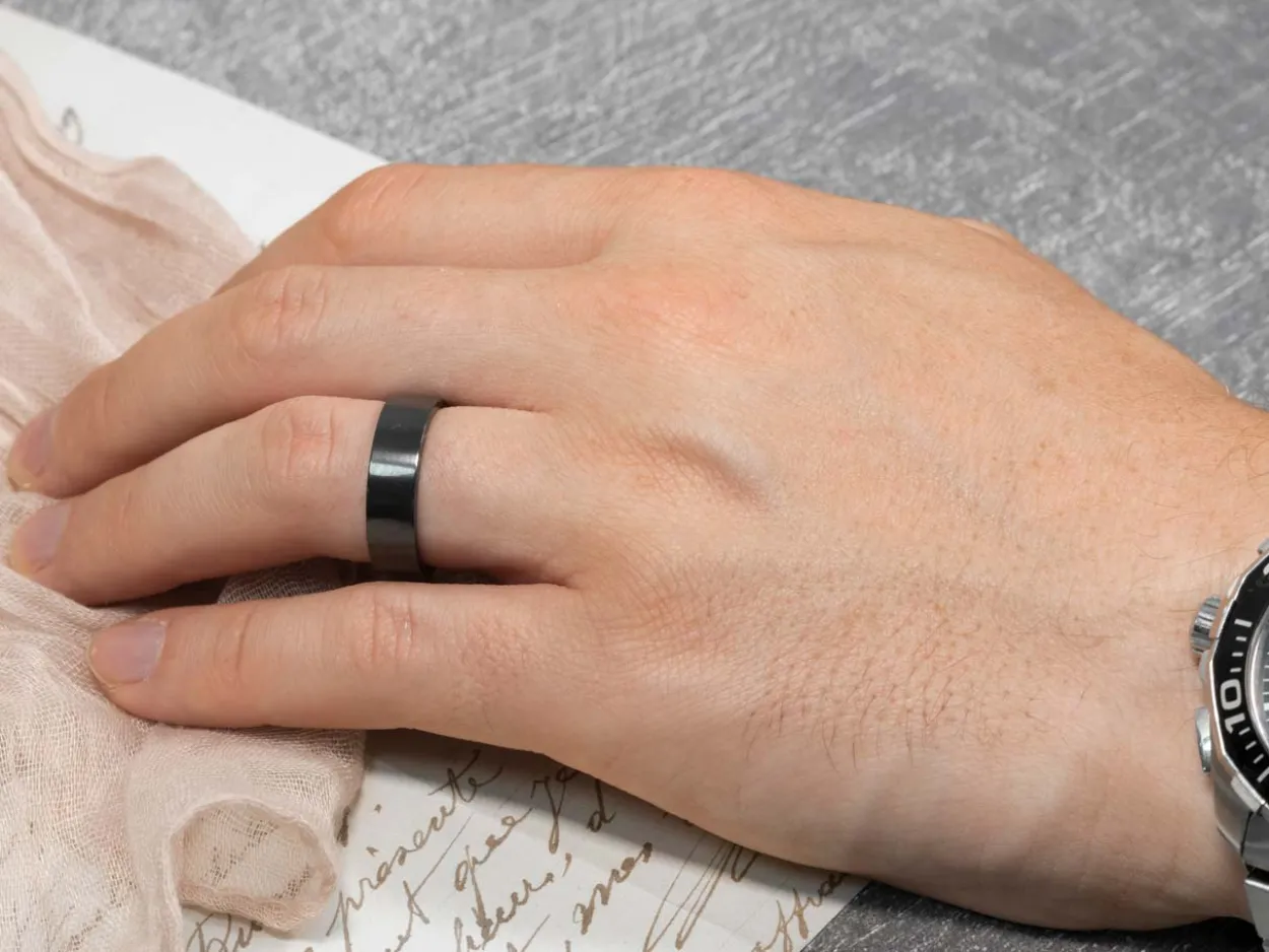 Black Zirconium Flat Court Easy Fit Polished Wedding Ring 4.0mm, Size U, 1.6mm Wall