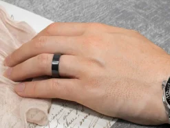 Black Zirconium Flat Court Easy Fit Polished Wedding Ring 4.0mm, Size T, 1.6mm Wall