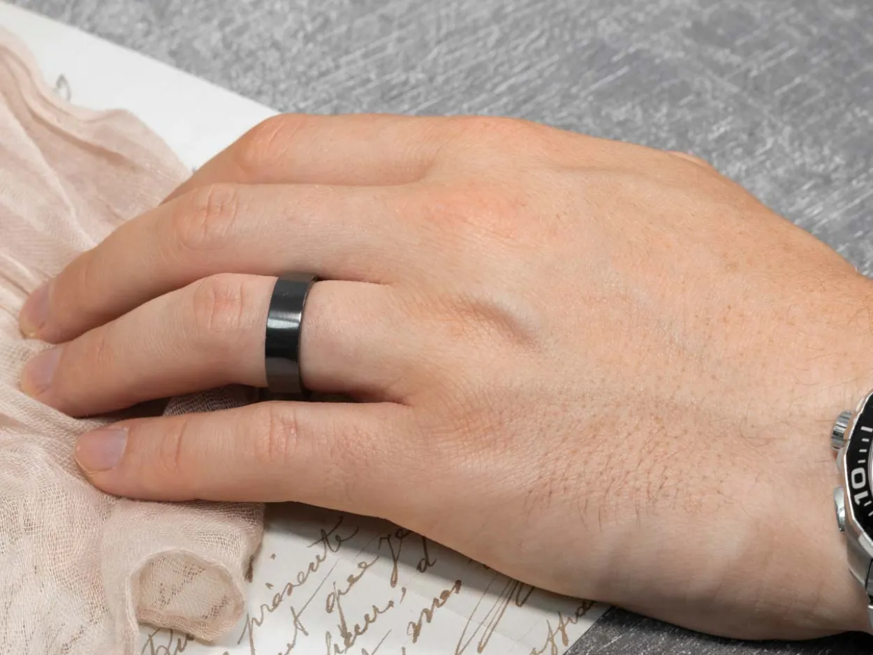 Black Zirconium Flat Court Easy Fit Polished Wedding Ring 4.0mm, Size T, 1.6mm Wall