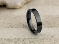 Black Zirconium Flat Court Easy Fit Polished Wedding Ring 4.0mm, Size O, 1.6mm Wall