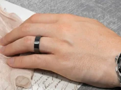 Black Zirconium Flat Court Easy Fit Polished Wedding Ring 4.0mm, Size O, 1.6mm Wall