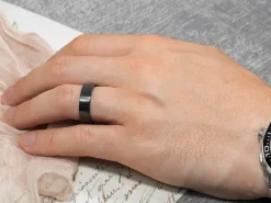 Black Zirconium Flat Court Easy Fit Polished Wedding Ring 4.0mm, Size N, 1.6mm Wall