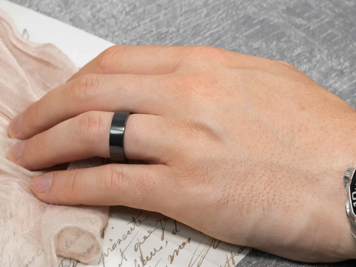 Black Zirconium Flat Court Easy Fit Polished Wedding Ring 4.0mm, Size M, 1.6mm Wall