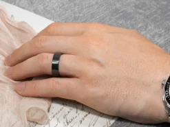 Black Zirconium Flat Court Easy Fit Polished Wedding Ring 4.0mm, Size L, 1.6mm Wall
