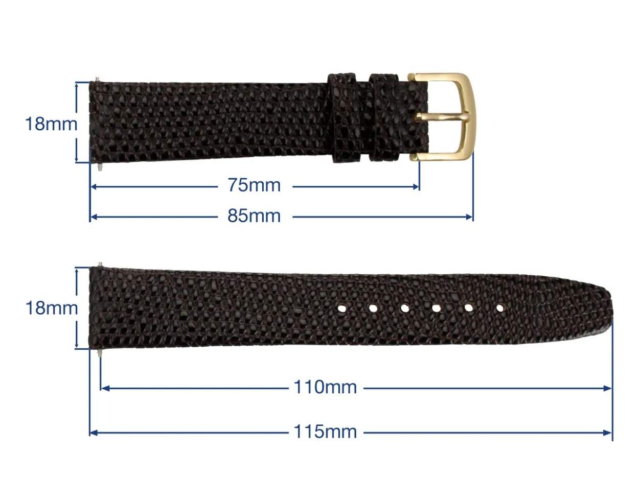Brown Genuine Calf Leather, Lizard Grain Watch Strap, 18mm