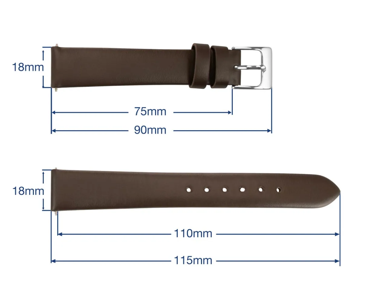Brown Genuine Calf Leather Watch Strap, 18mm