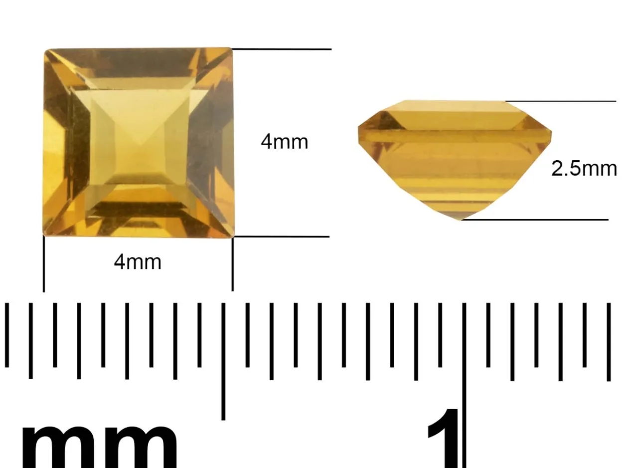 Citrine, Square, 4x4mm