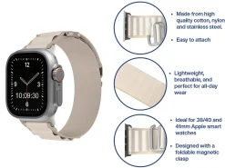 Cream Fabric Strap For Apple Watch, Compatible With 38/40/41mm Models