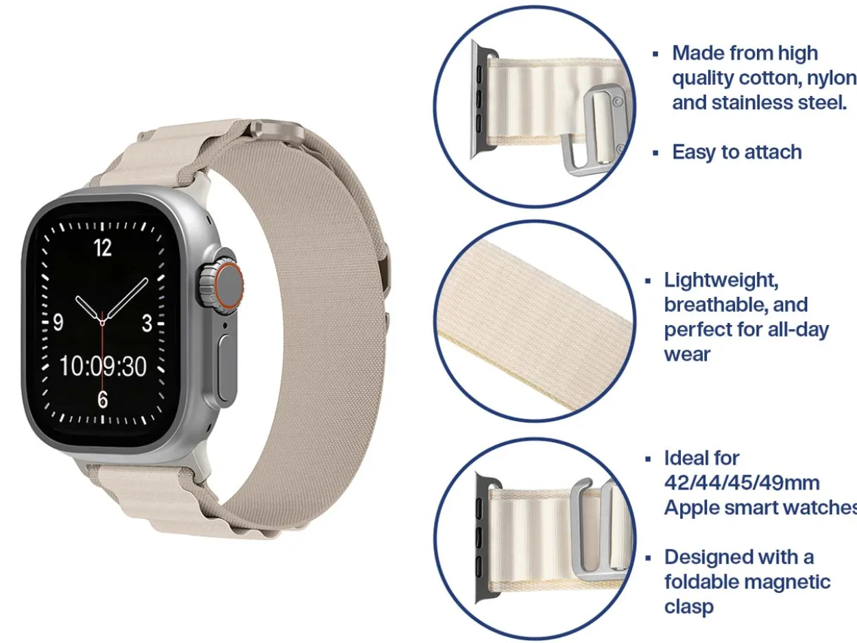 Cream Fabric Strap For Apple Watch, Compatible With 42/44/45/49mm Models