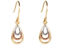 9ct 3 Colour Teardrop Earrings