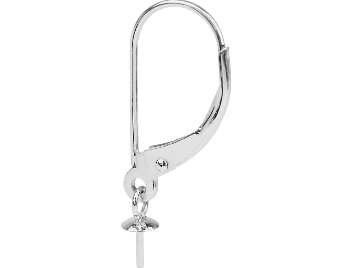 18ct White Gold Continental Ear Wire, 3mm Cup, Plain Wire With A Drop Cup