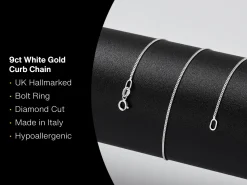 9ct White Gold 0.9mm Diamond Cut Curb Chain 18"/45cm Hallmarked