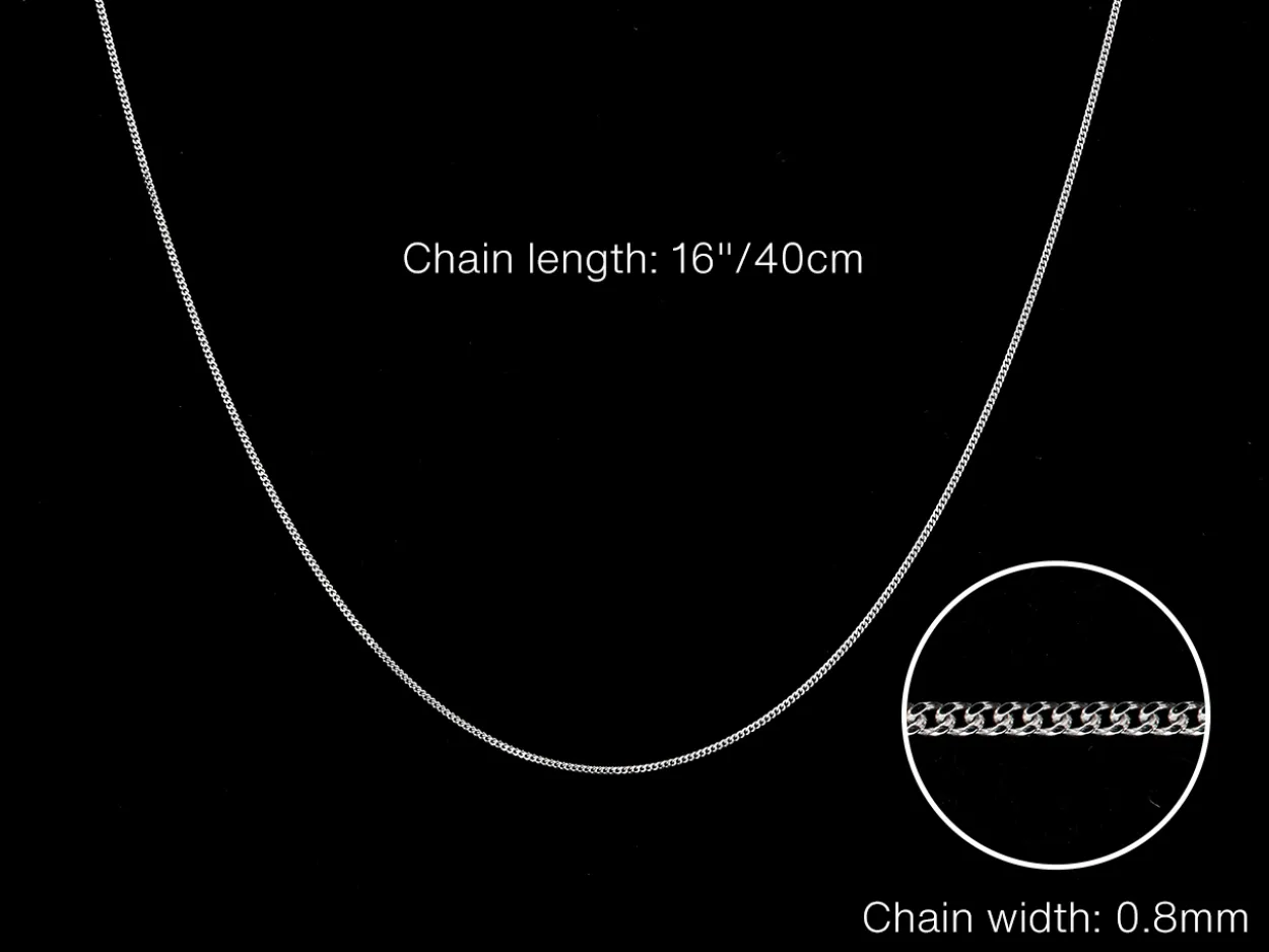 9ct White Gold 0.8mm Diamond Cut Curb Chain 16"/40cm Hallmarked