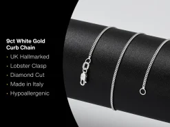 9ct White Gold 1.4mm Diamond Cut Curb Chain 16"/40cm Hallmarked