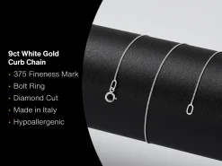 9ct White Gold 0.7mm Diamond Cut Curb Chain 18"/45cm Unhallmarked