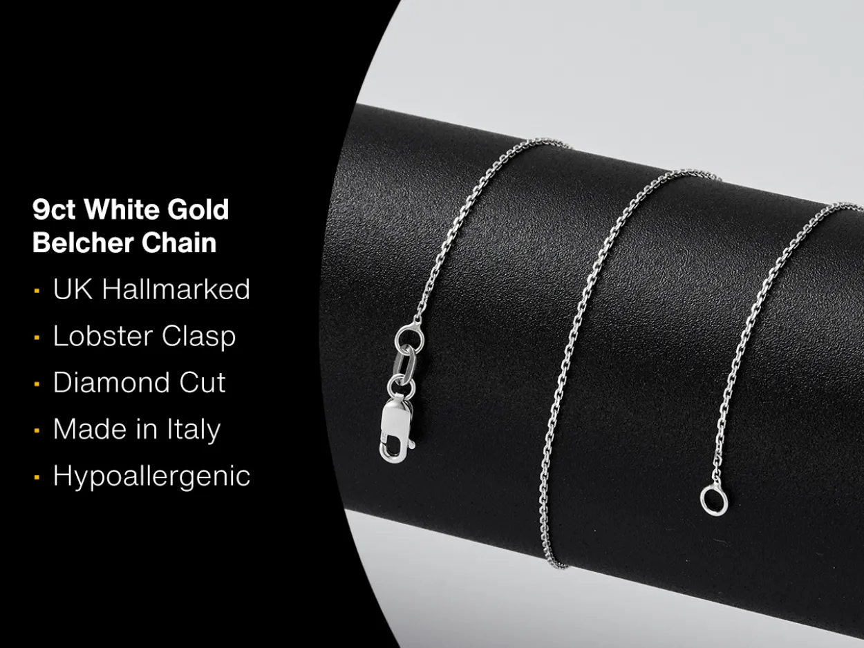 9ct White Gold 0.8mm Diamond Cut Oval Belcher Chain 18"/45cm Heavy Hallmarked