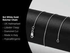 9ct White Gold 0.8mm Diamond Cut Oval Belcher Chain 16"/40cm Hallmarked