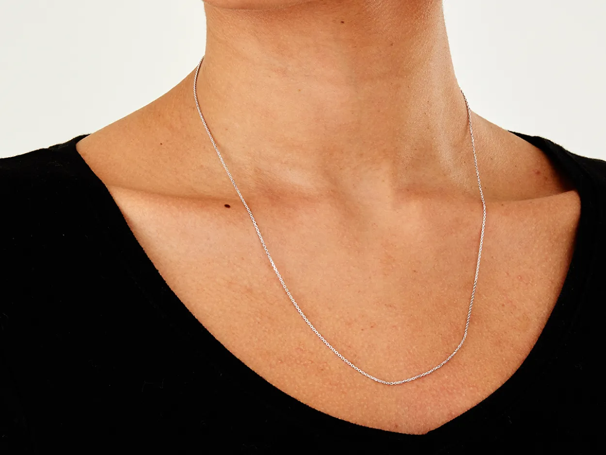 9ct White Gold 0.8mm Diamond Cut Oval Belcher Chain 20"/50cm Heavy Hallmarked