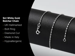 9ct White Gold 1.7mm Diamond Cut Oval Belcher Chain 16"/40cm Hallmarked