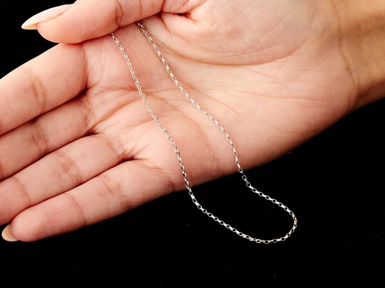 9ct White Gold 1.7mm Diamond Cut Oval Belcher Chain 20"/50cm Hallmarked