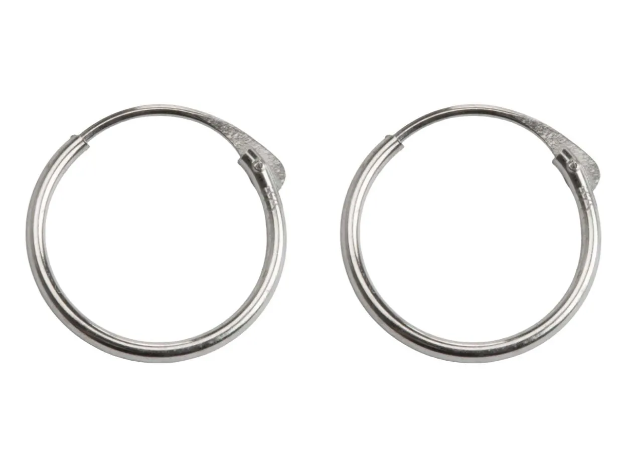 9ct White Gold 11.0mm Hinged Sleeper Hoop Earrings, Pack Of 2, 100% Recycled Gold