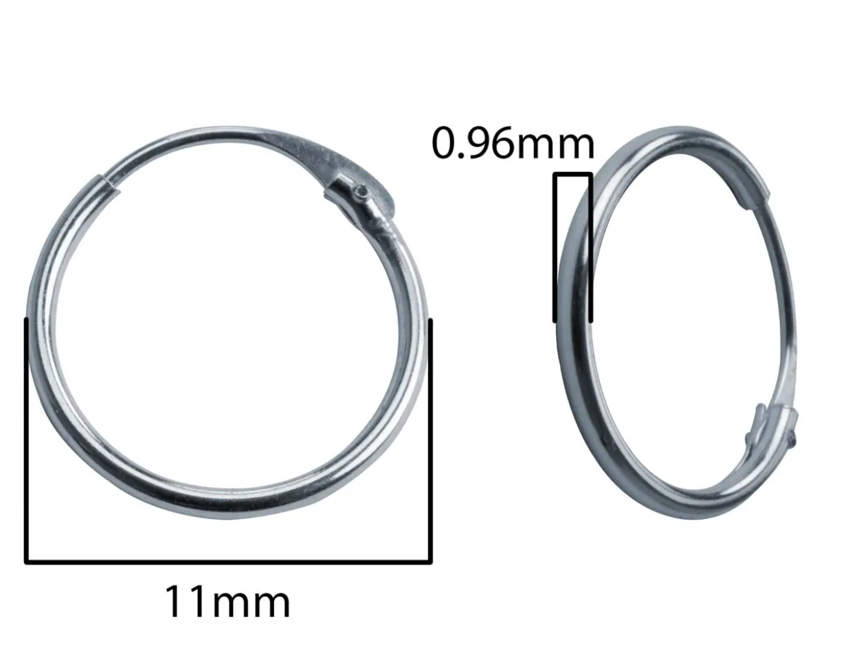 9ct White Gold 11.0mm Hinged Sleeper Hoop Earrings, Pack Of 2, 100% Recycled Gold