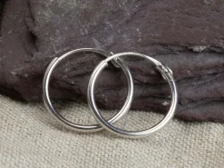9ct White Gold 13mm Hinged Sleeper Hoop Earring, 100% Recycled Gold