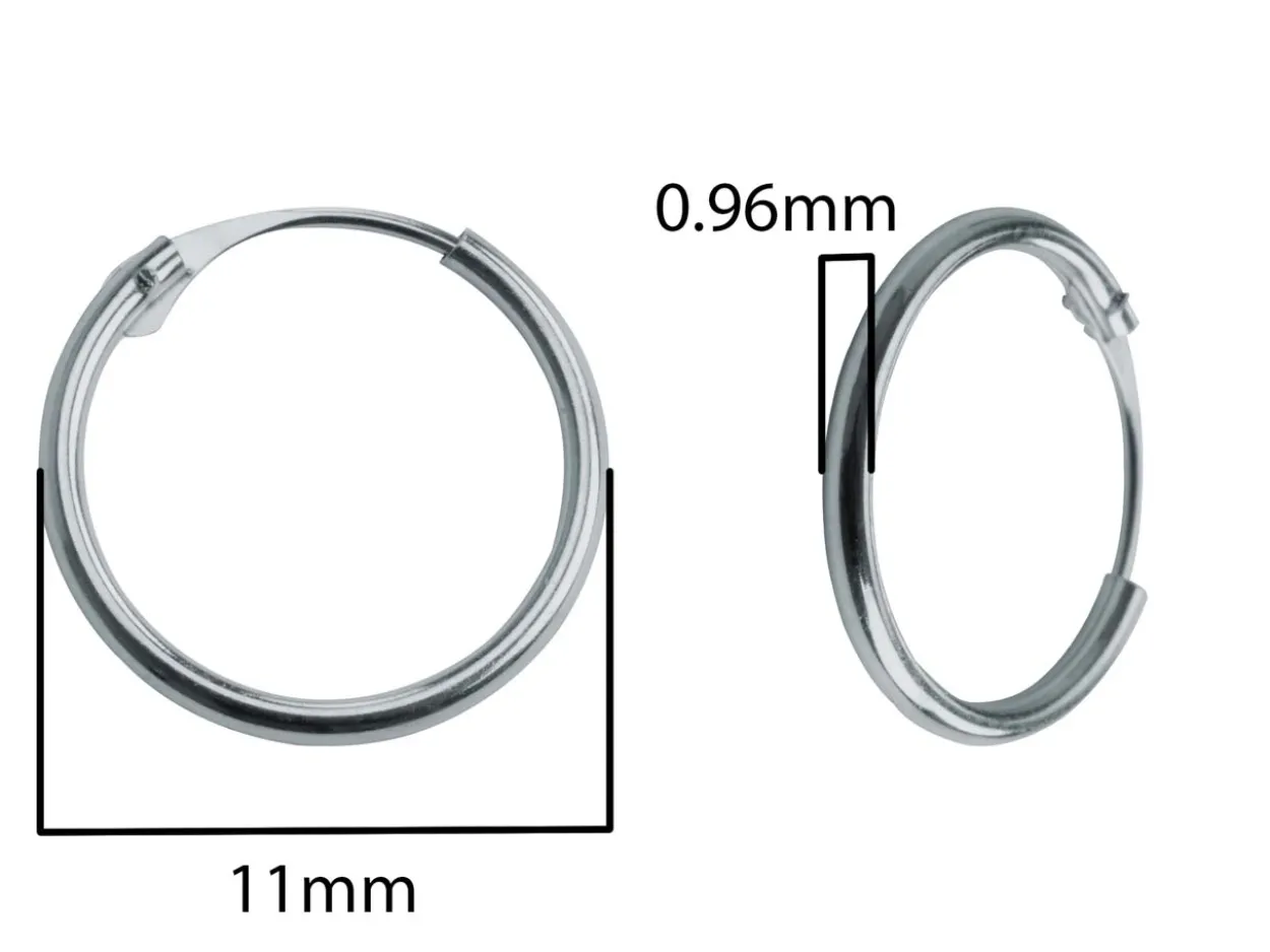 18ct White Gold 11mm Hinged Sleeper Hoop Earring, 100% Recycled Gold