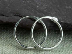 18ct White Gold 11mm Hinged Sleeper Hoop Earring, 100% Recycled Gold