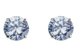 9ct White Gold 6mm Round Cubic Zirconia Stud Earrings Basket