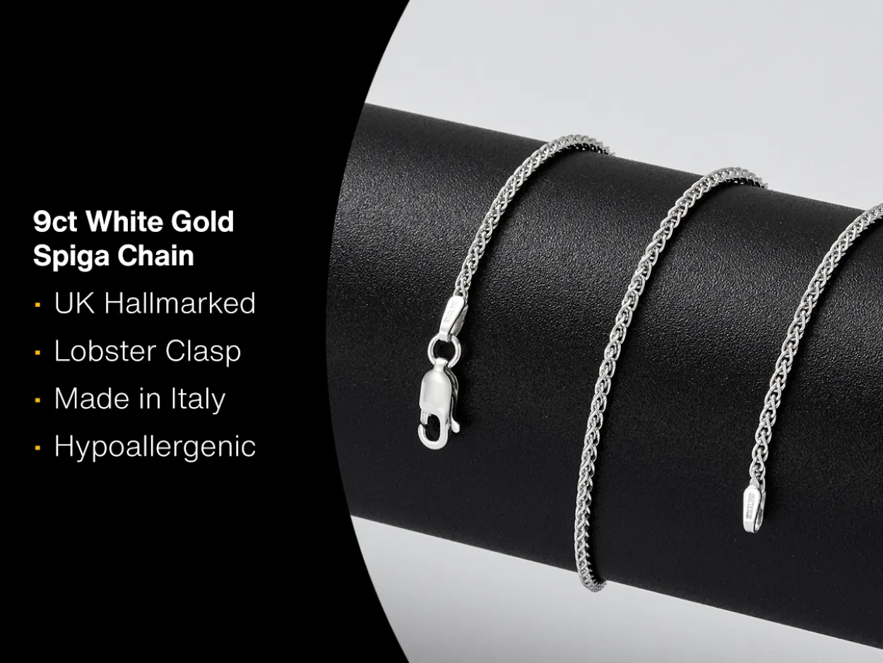 9ct White Gold 1.5mm Round Spiga Chain 18"/45cm Hallmarked